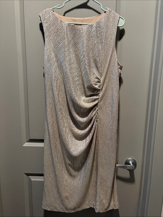 Calvin Klein Dresses & Skirts - Calvin Klein Champagne Metallic Ruched Midi Dress 14W Cocktail Wedding Guest